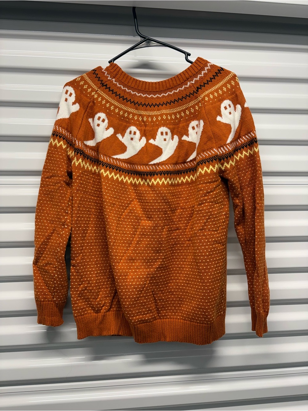 Target Women's Orange Crewneck Sweater with White Ghost Motif
